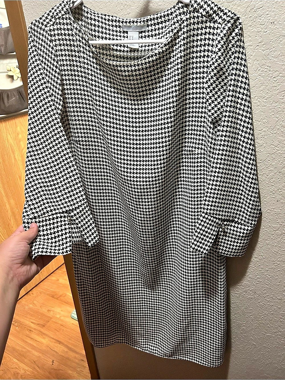 H&M Houndstooth Mini Dress Black & White L Like New - Picture 3 of 7